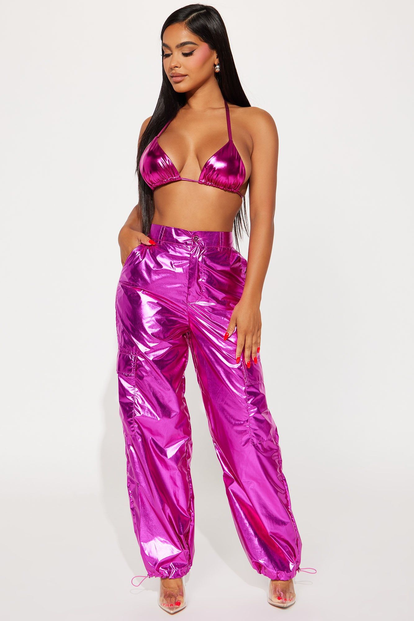 Light My Fire Metallic Cargo Jogger - Pink sold by Fashion Nova