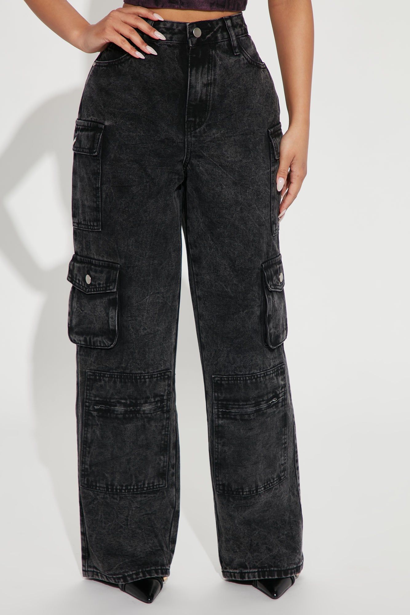 Petite Mad For You Cargo Jeans - Acid Wash Black sold by Fashion Nova product image thumbnail 2