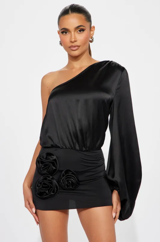 Danielle Satin Mini Dress - Black sold by Fashion Nova