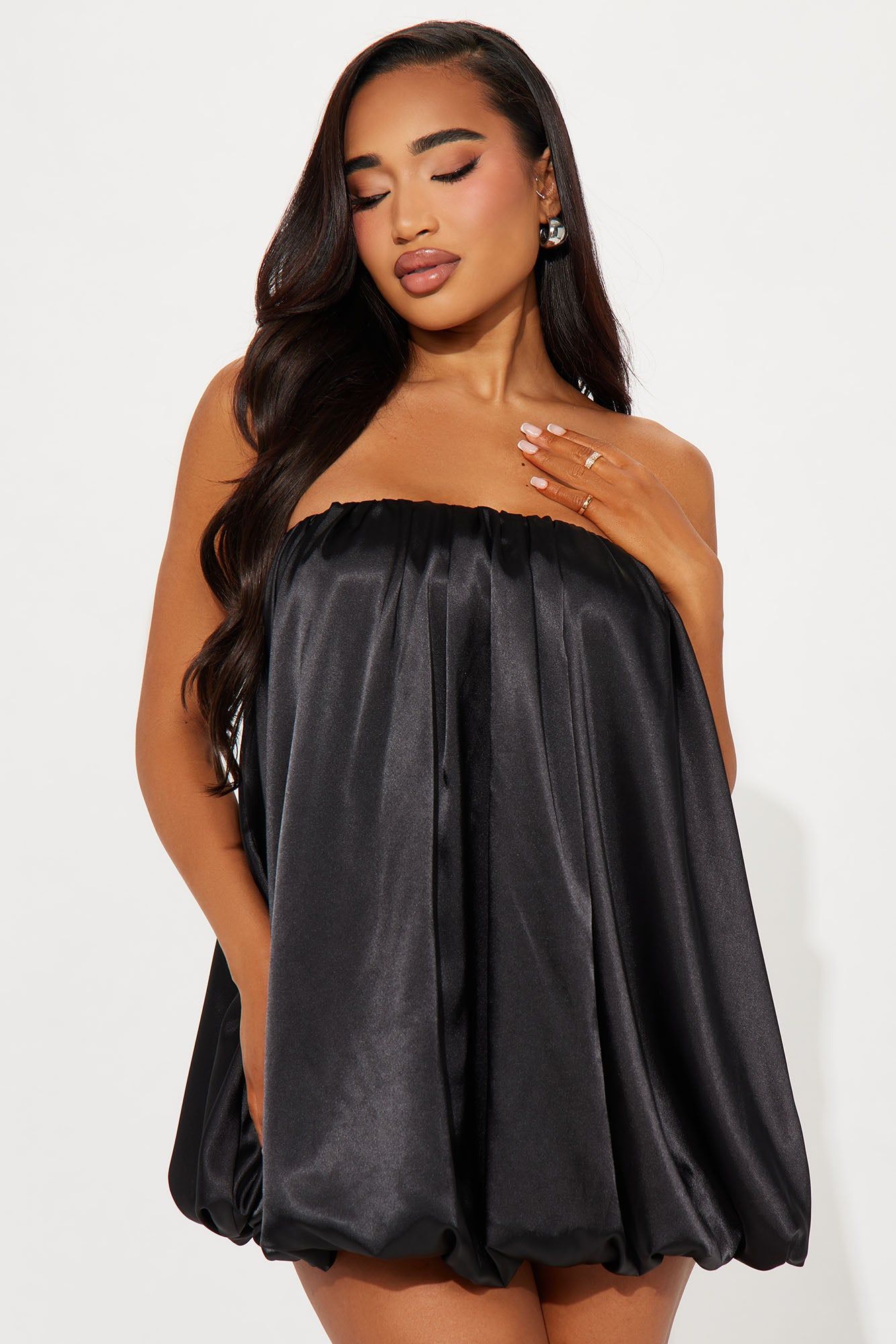 Seiya Satin Micro Mini Dress - Black sold by Fashion Nova