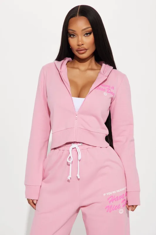 Have A Nice Day Zip Front Hoodie - Pink sold by Fashion Nova