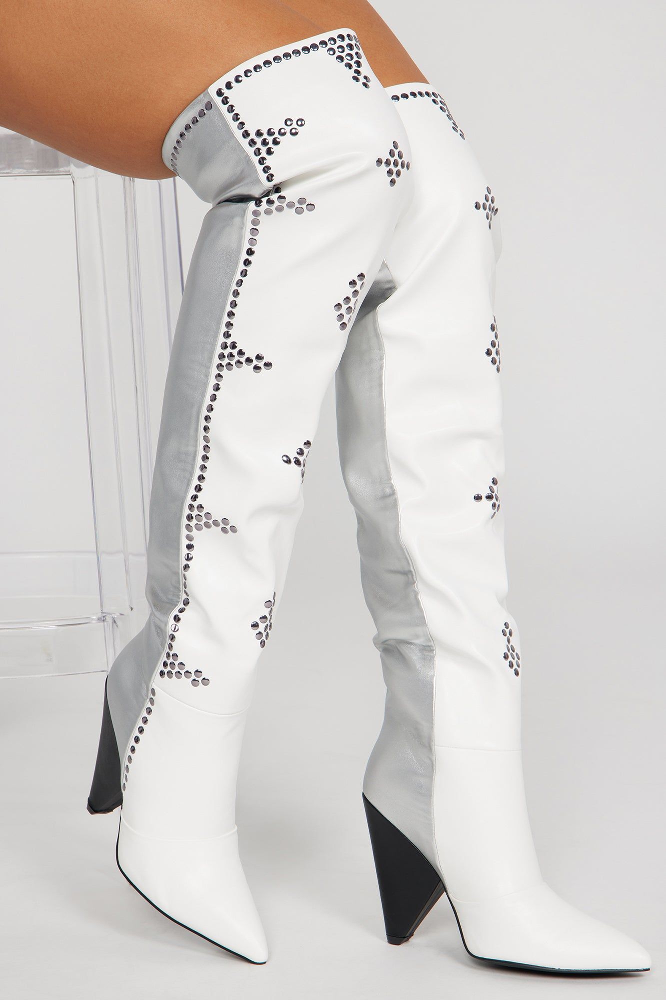 Came To Win Over The Knee Heeled Boots - White sold by Fashion Nova