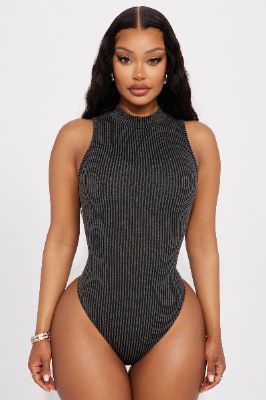 Denice Ribbed Bodysuit - Black sold by Fashion Nova