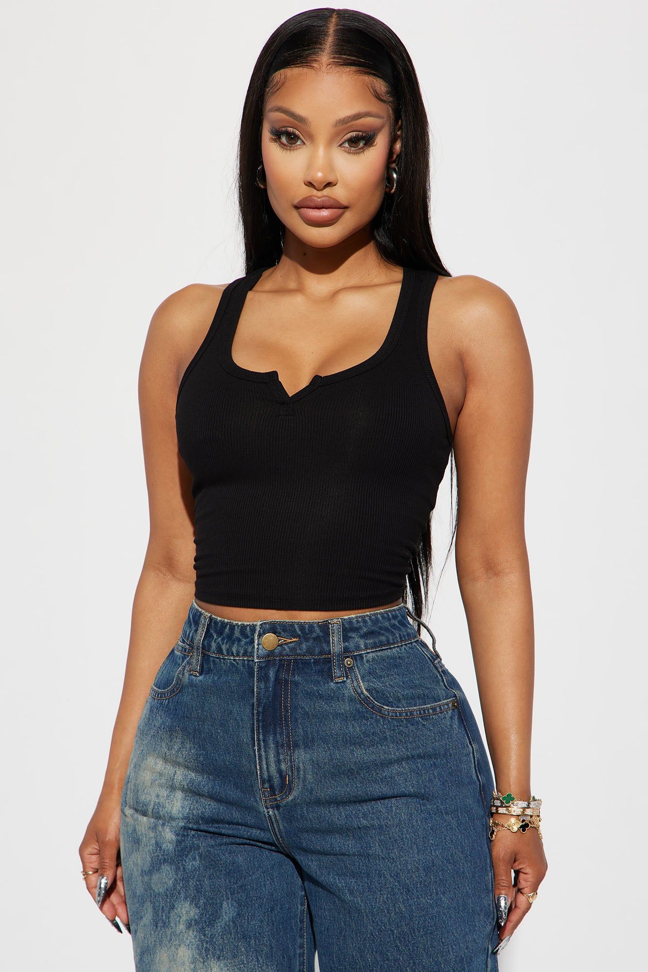 Leah Ribbed Tank Top - Black sold by Fashion Nova