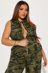 Hidden in Plain Sight  Camo Jumpsuit - Green/combo sold by Fashion Nova