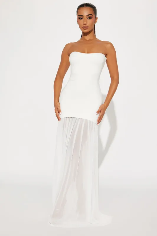 Mary Strapless Drop Waist Maxi Dress - White sold by Fashion Nova