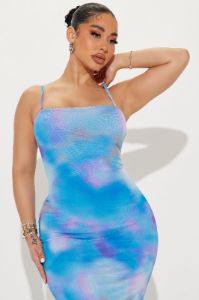 Tie Dye Mesh Midi Dress - Blue/combo sold by Fashion Nova