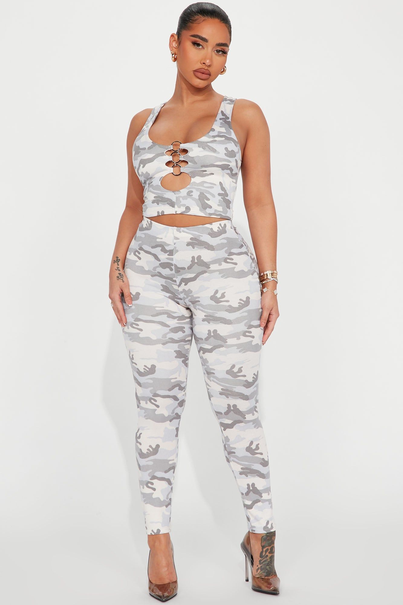 Seek And Find Camo Legging Set - Grey/combo sold by Fashion Nova
