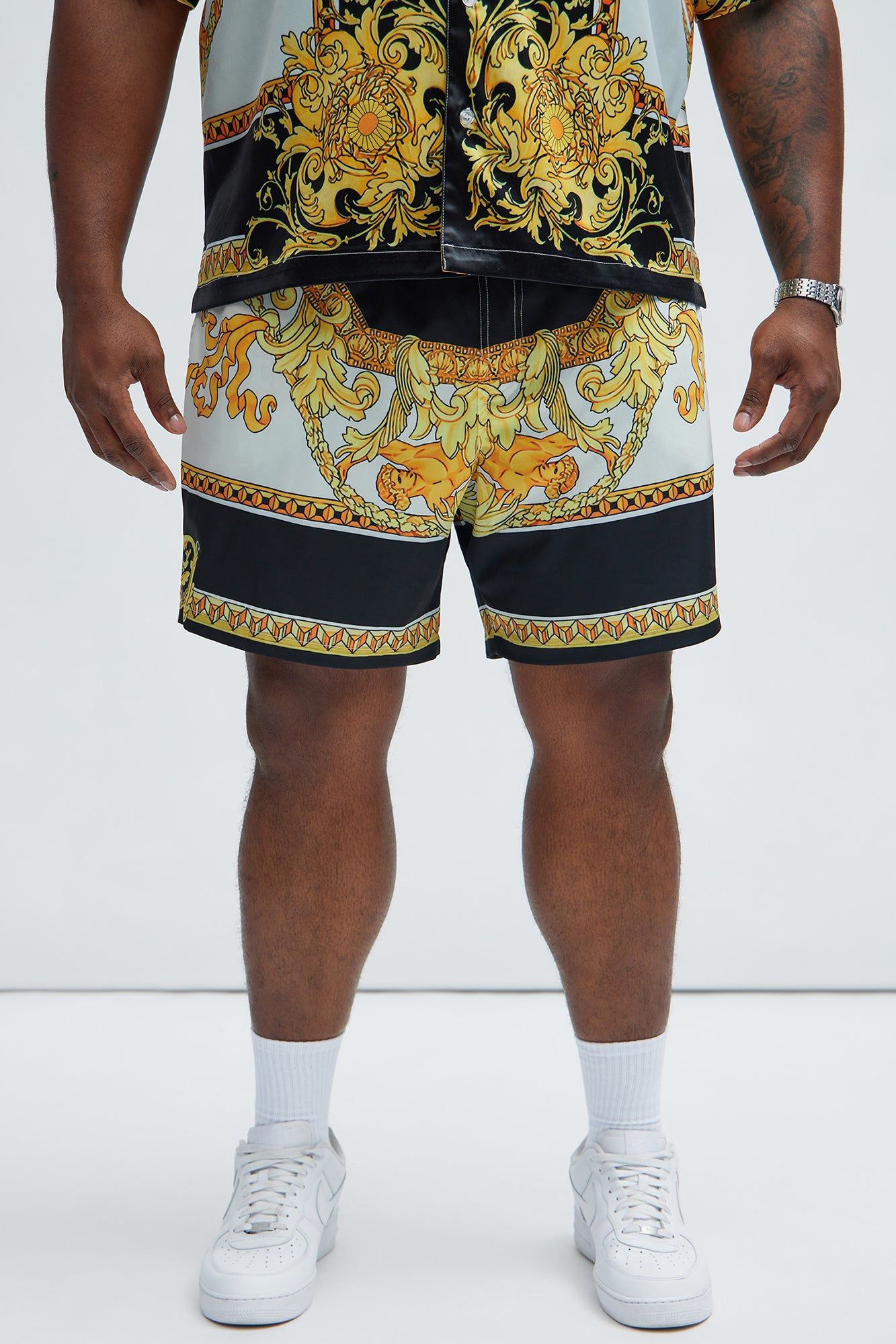 Del Roma Swim Trunks - Black/combo sold by Fashion Nova