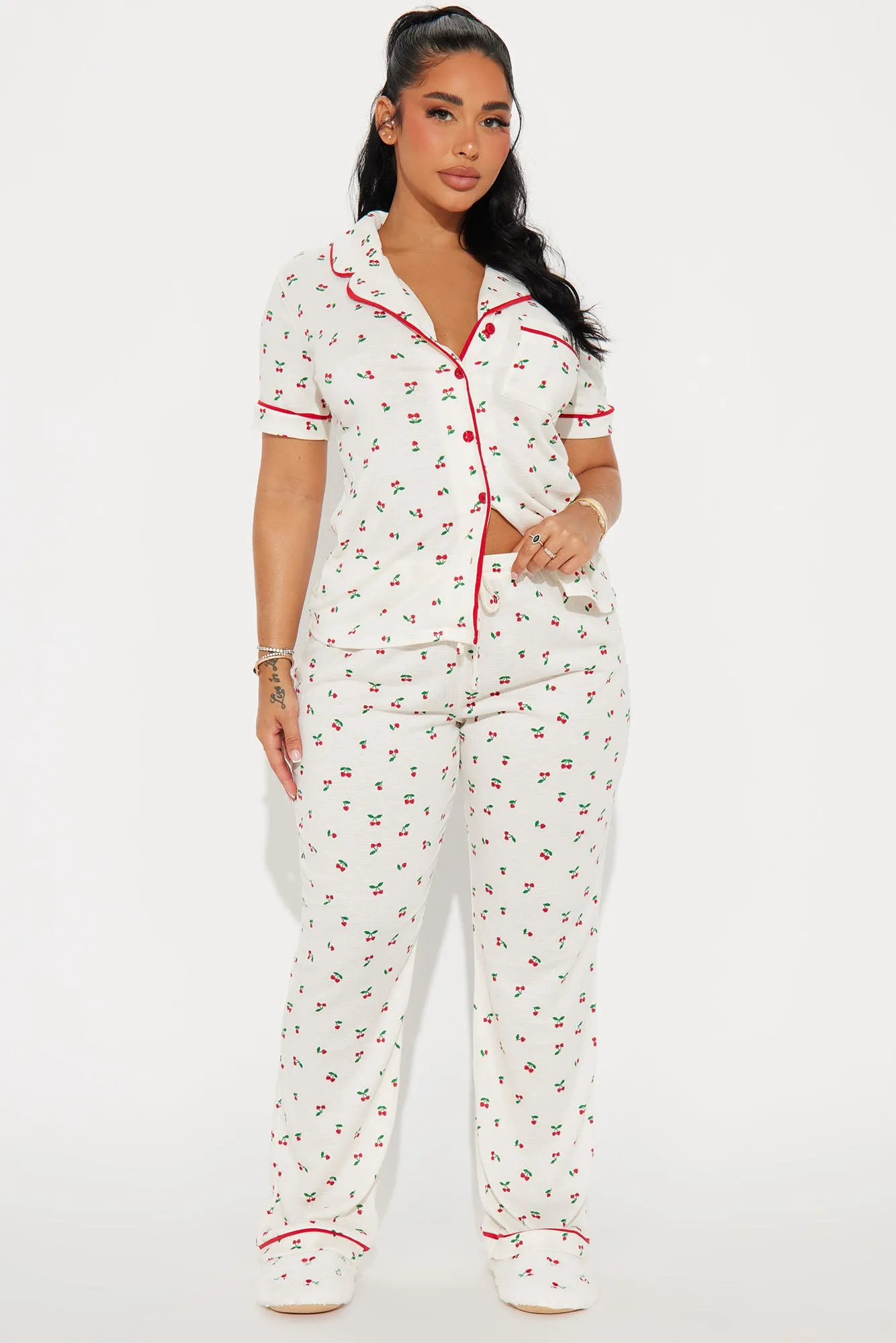 Cherry Cutie PJ Pant Set - White/combo sold by Fashion Nova