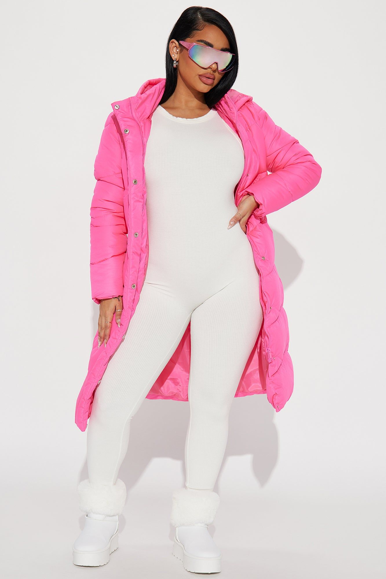 Snow Style Belted Puffer Jacket - Hot Pink sold by Fashion Nova