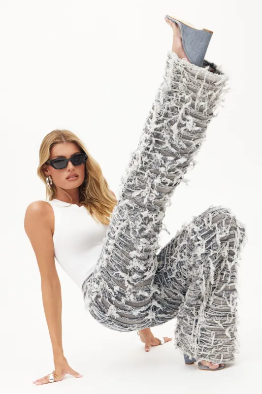 Oh So Shredded Stretch Straight Leg Jeans - Grey/combo made by Fashion Nova