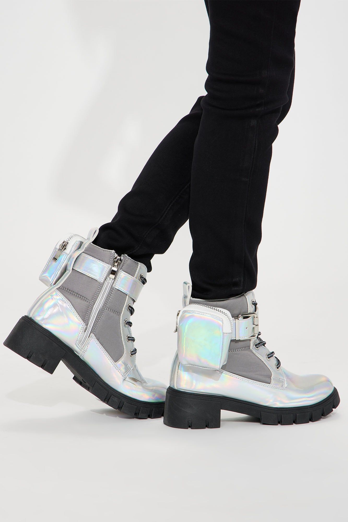 Mini Ready To Go Chunky Lace Up Combat Boots - White sold by Fashion Nova