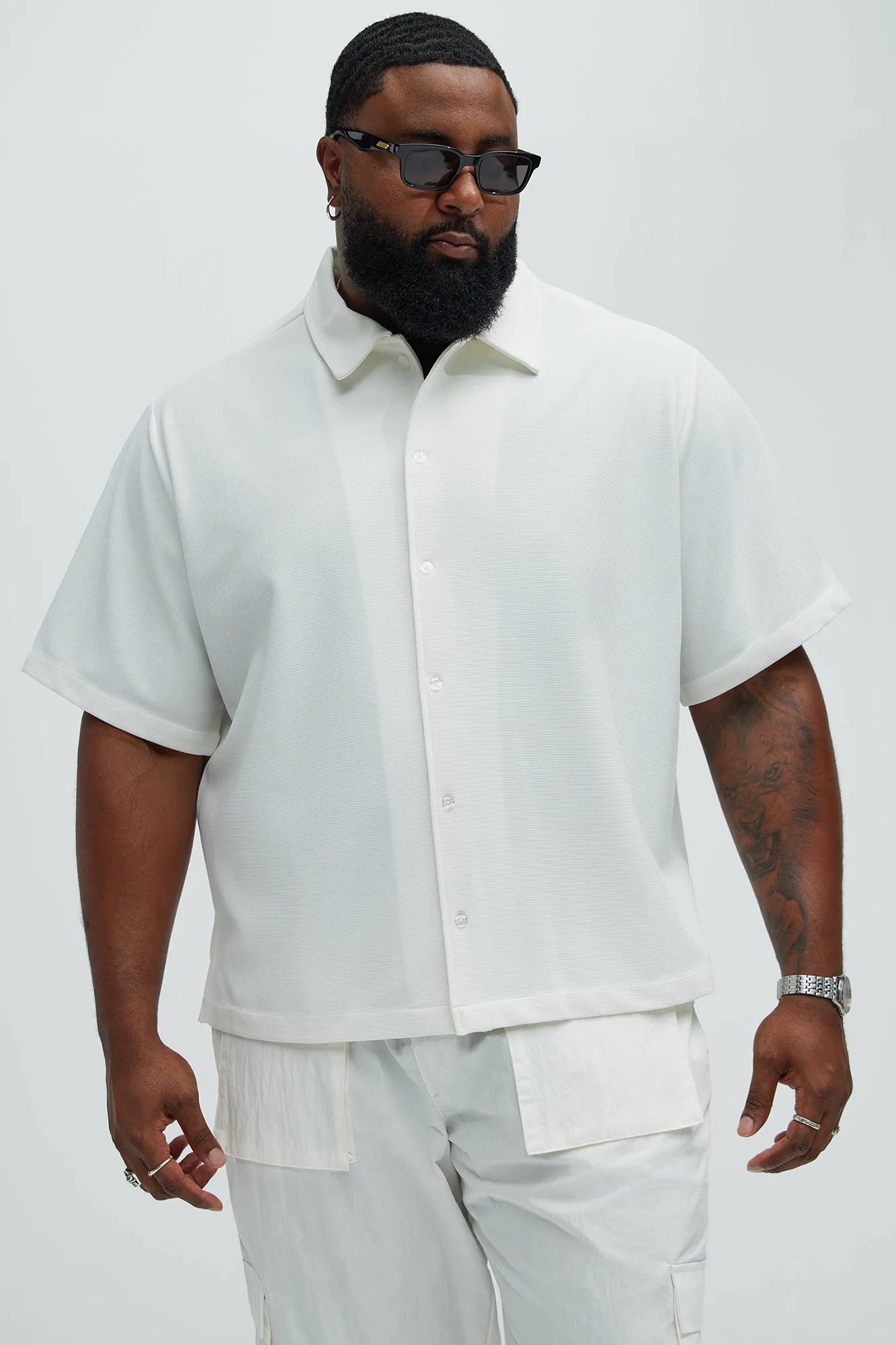 Frazer Textured Knit Shirt - White sold by Fashion Nova