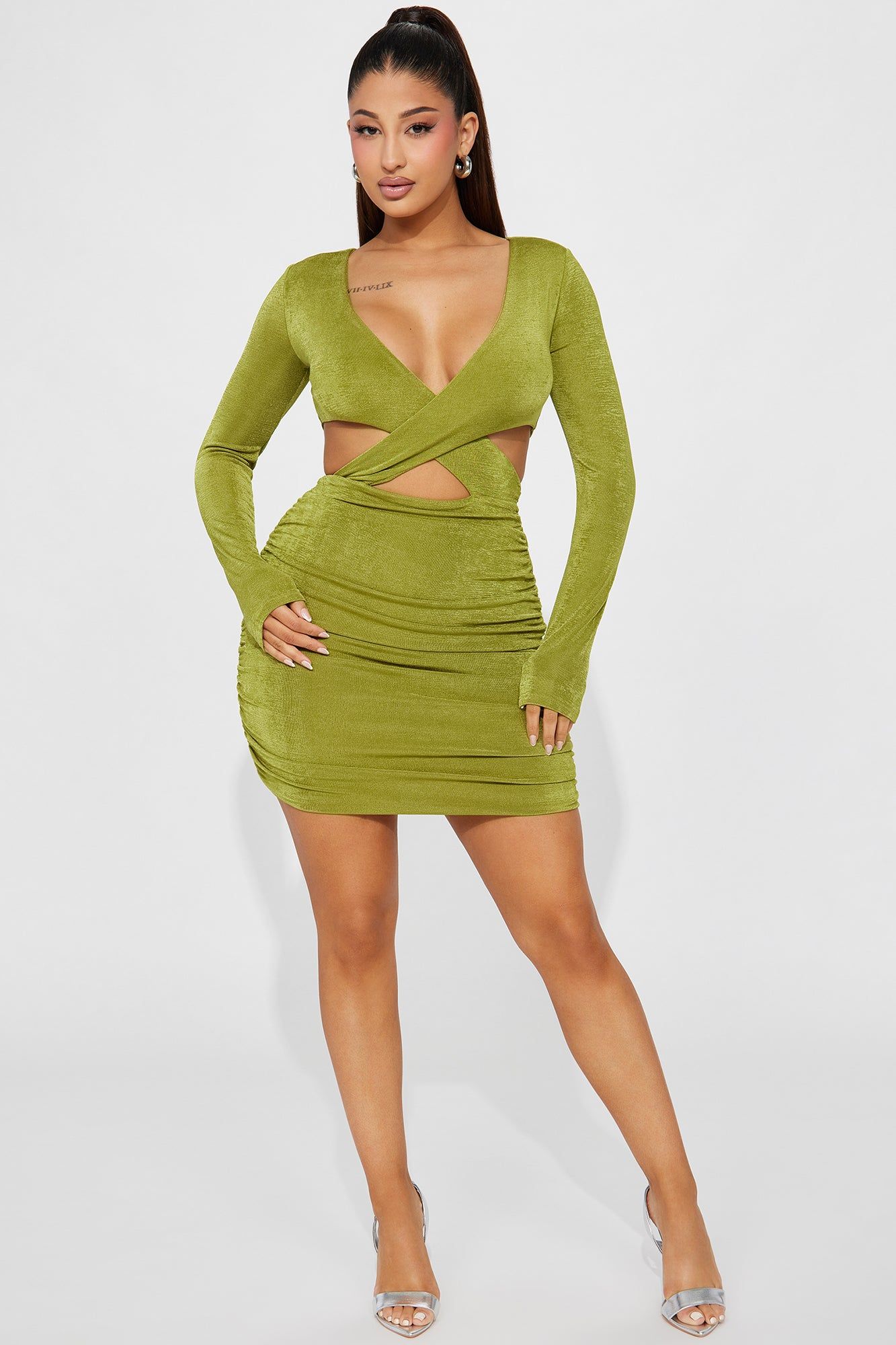Stepping Out Slinky Mini Dress - Chartreuse sold by Fashion Nova