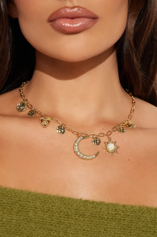 Love You To The Moon And Back Charm Necklace - Gold sold by Fashion Nova