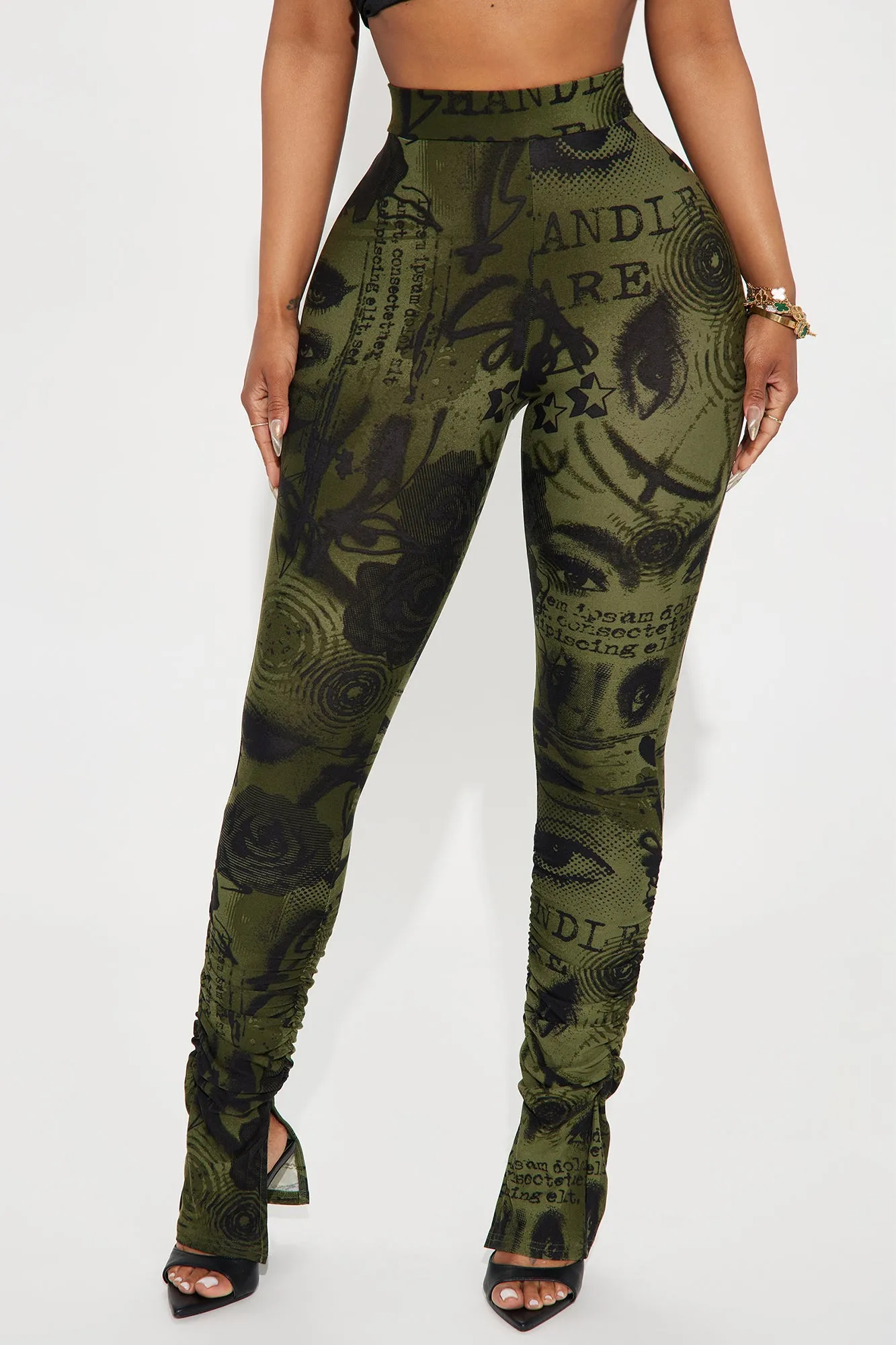Watch Out Printed Stacked Pant - Olive/combo sold by Fashion Nova product image thumbnail 2