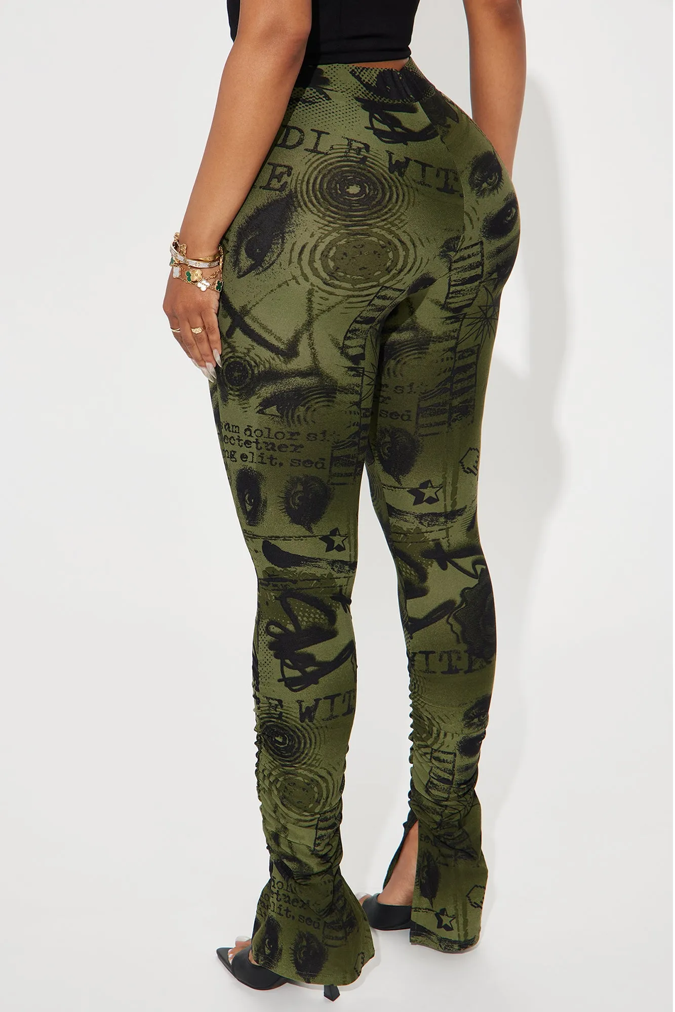 Watch Out Printed Stacked Pant - Olive/combo sold by Fashion Nova product image thumbnail 3