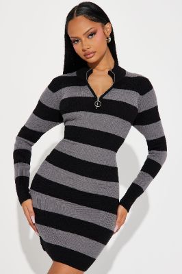 Lydia Sweater Midi Dress - Grey/Black sold by Fashion Nova