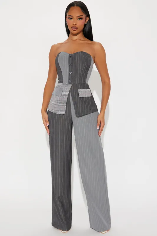 Attention To Detail Jumpsuit - Grey/combo sold by Fashion Nova