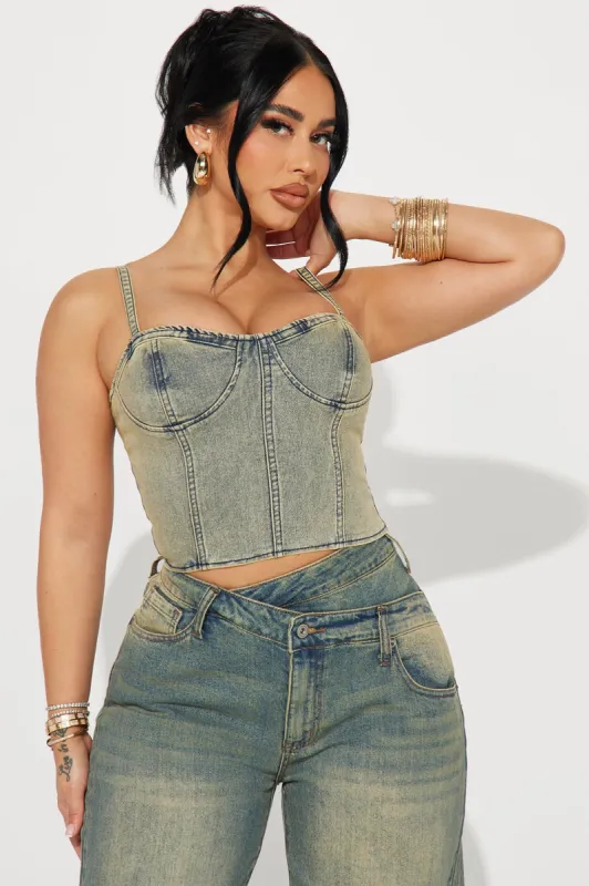 Nia Washed Denim Top - Vintage Wash sold by Fashion Nova