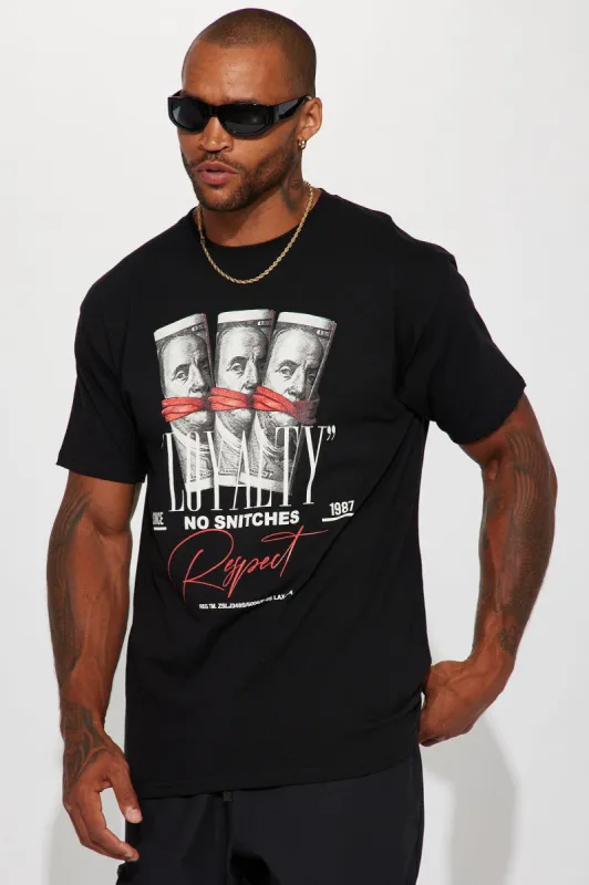 Loyalty No Snitches Short Sleeve Tee - Black sold by Fashion Nova