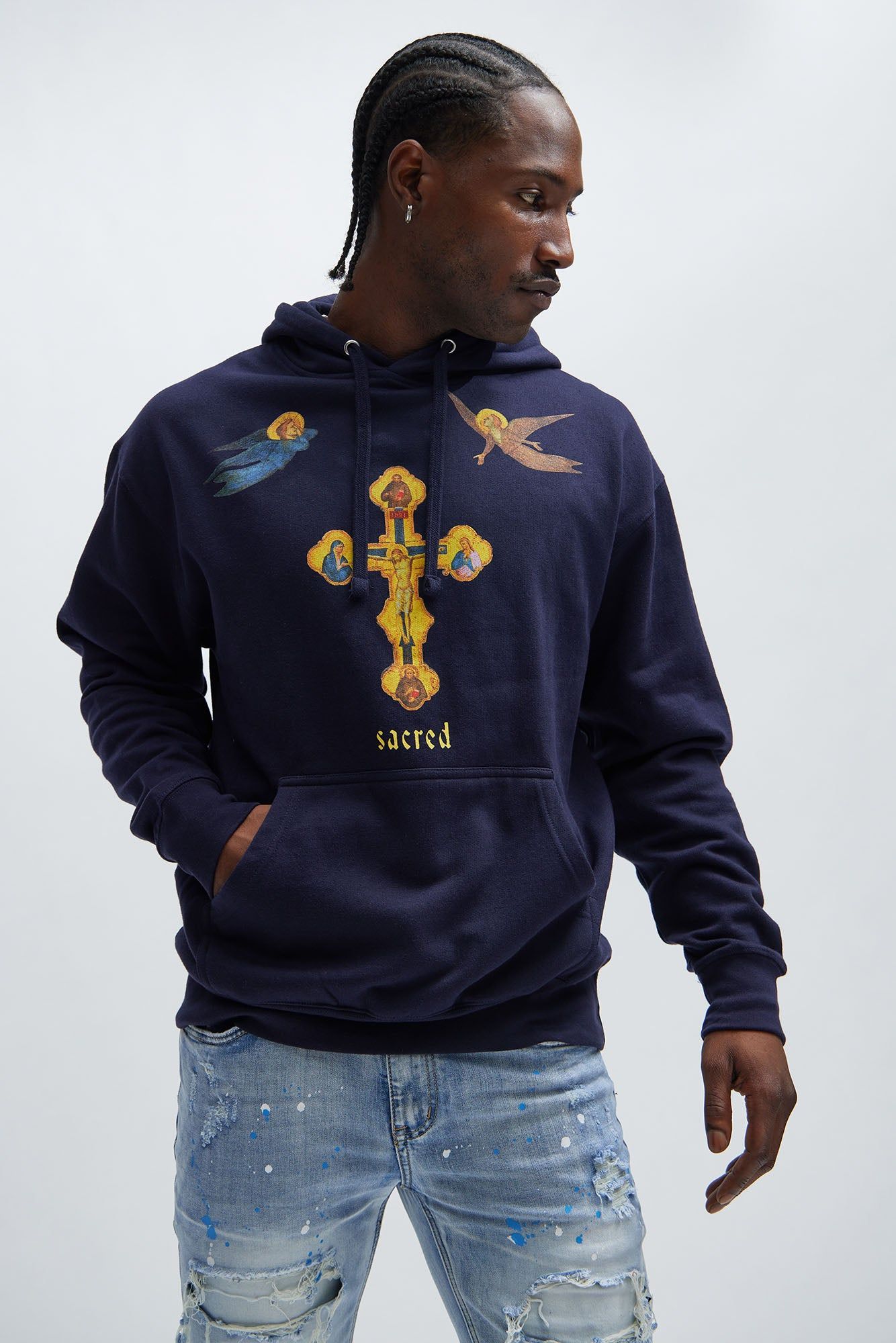 Forever Sacred Hoodie - Navy sold by Fashion Nova