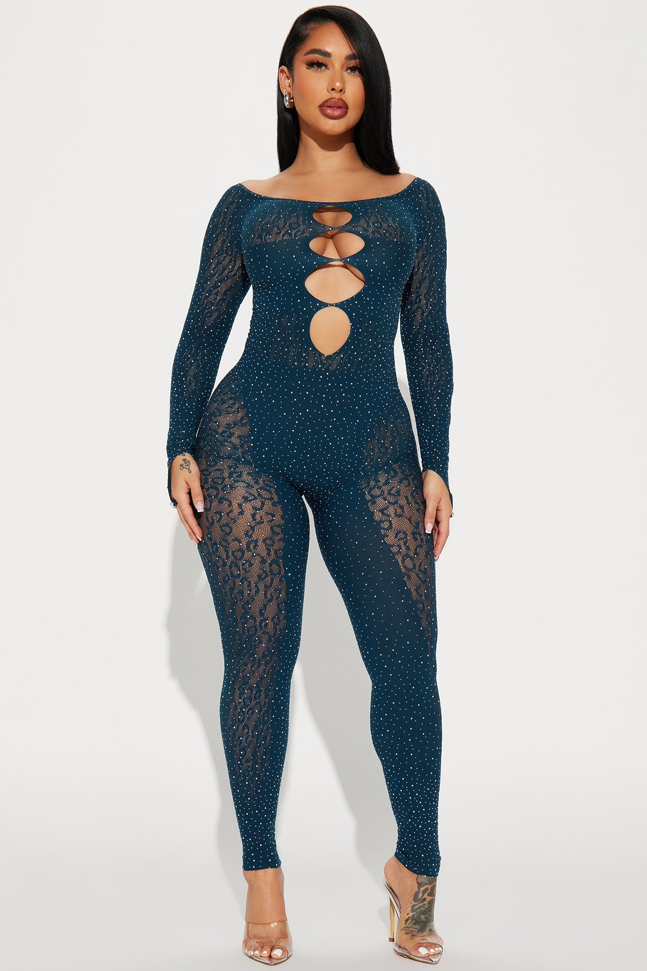 Sierra Embellished Seamless Jumpsuit - Teal sold by Fashion Nova