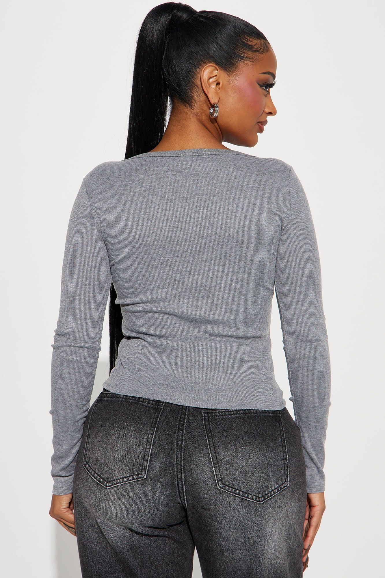 Dawn Ribbed Long Sleeve Top - Charcoal sold by Fashion Nova product image thumbnail 3