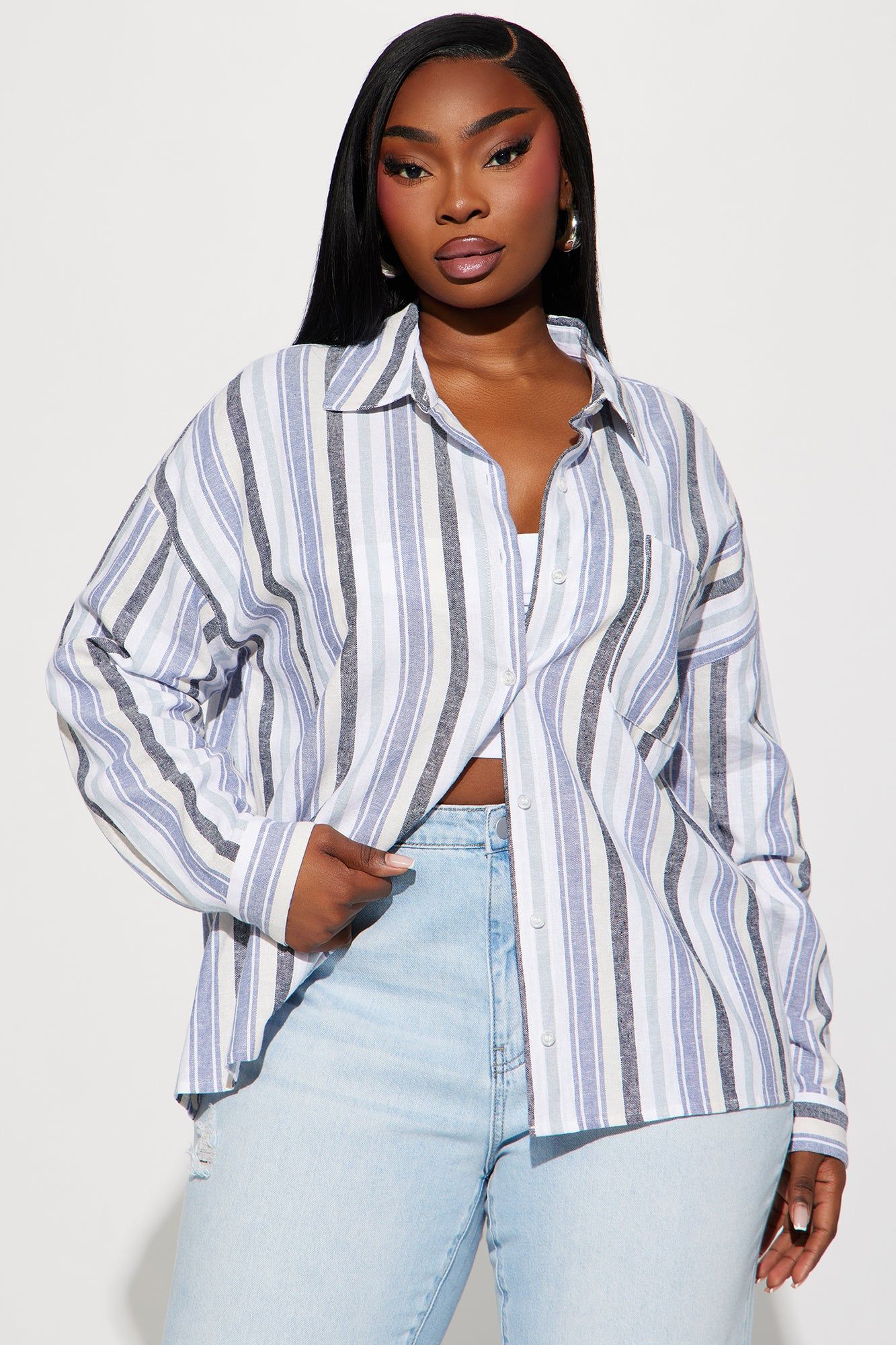 Allison Linen Striped Shirt - Blue/combo sold by Fashion Nova product image thumbnail 4