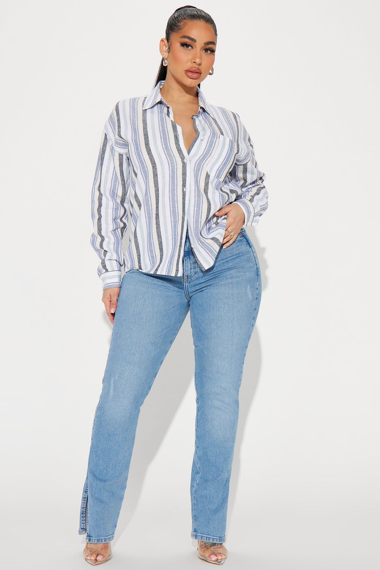 Allison Linen Striped Shirt - Blue/combo sold by Fashion Nova product image thumbnail 2