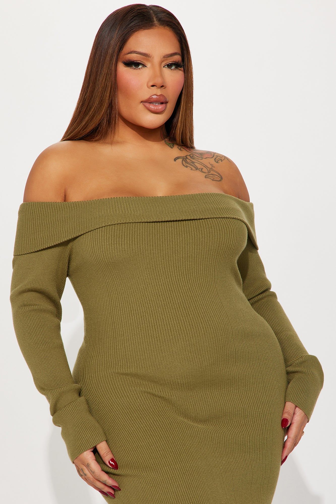 Tatiana Sweater Midi Dress - Olive sold by Fashion Nova product image thumbnail 5