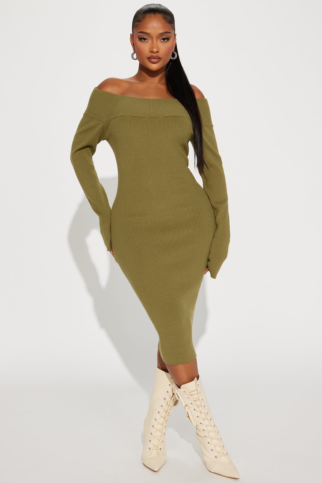 Tatiana Sweater Midi Dress - Olive sold by Fashion Nova