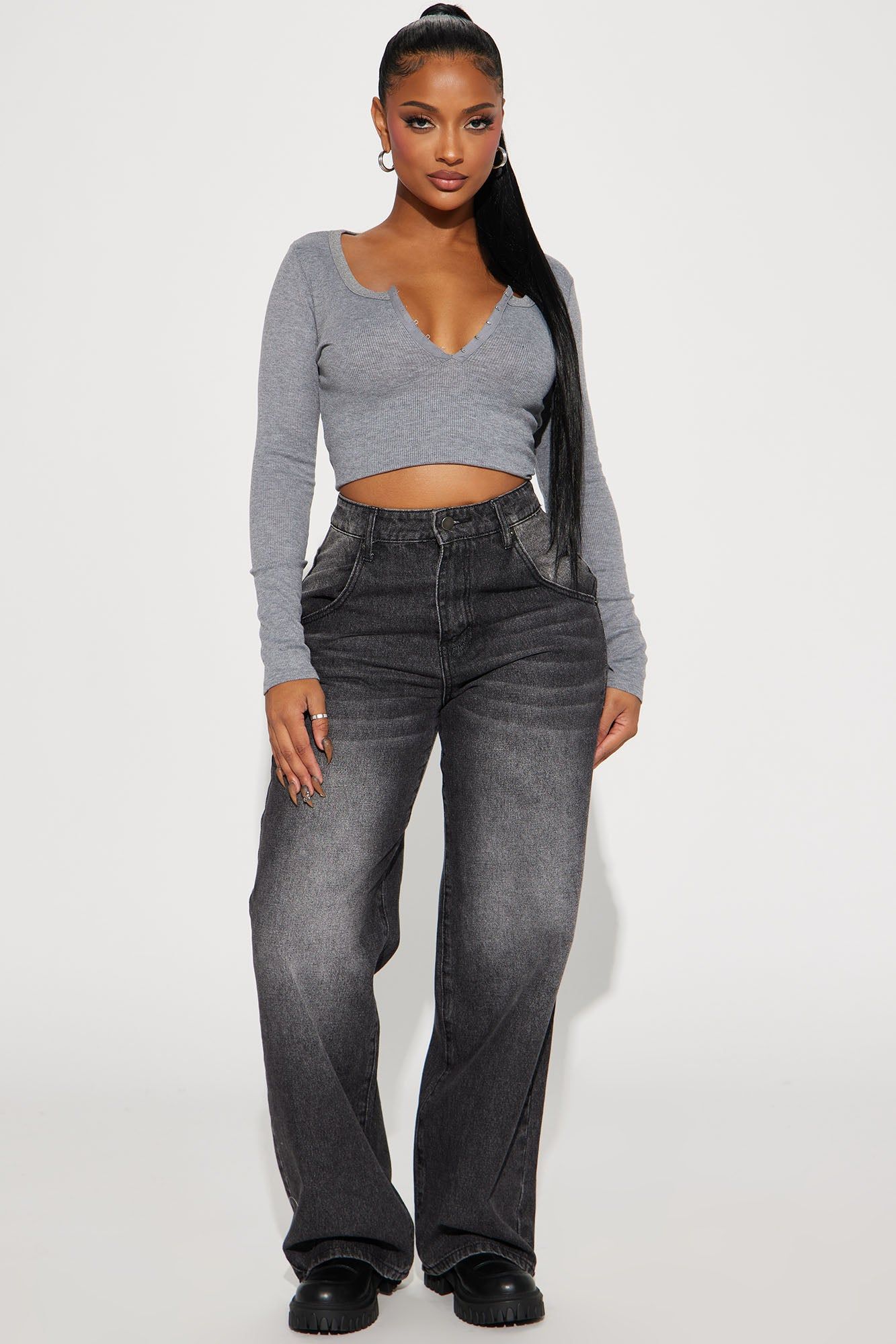 Dawn Ribbed Long Sleeve Top - Charcoal sold by Fashion Nova product image thumbnail 2