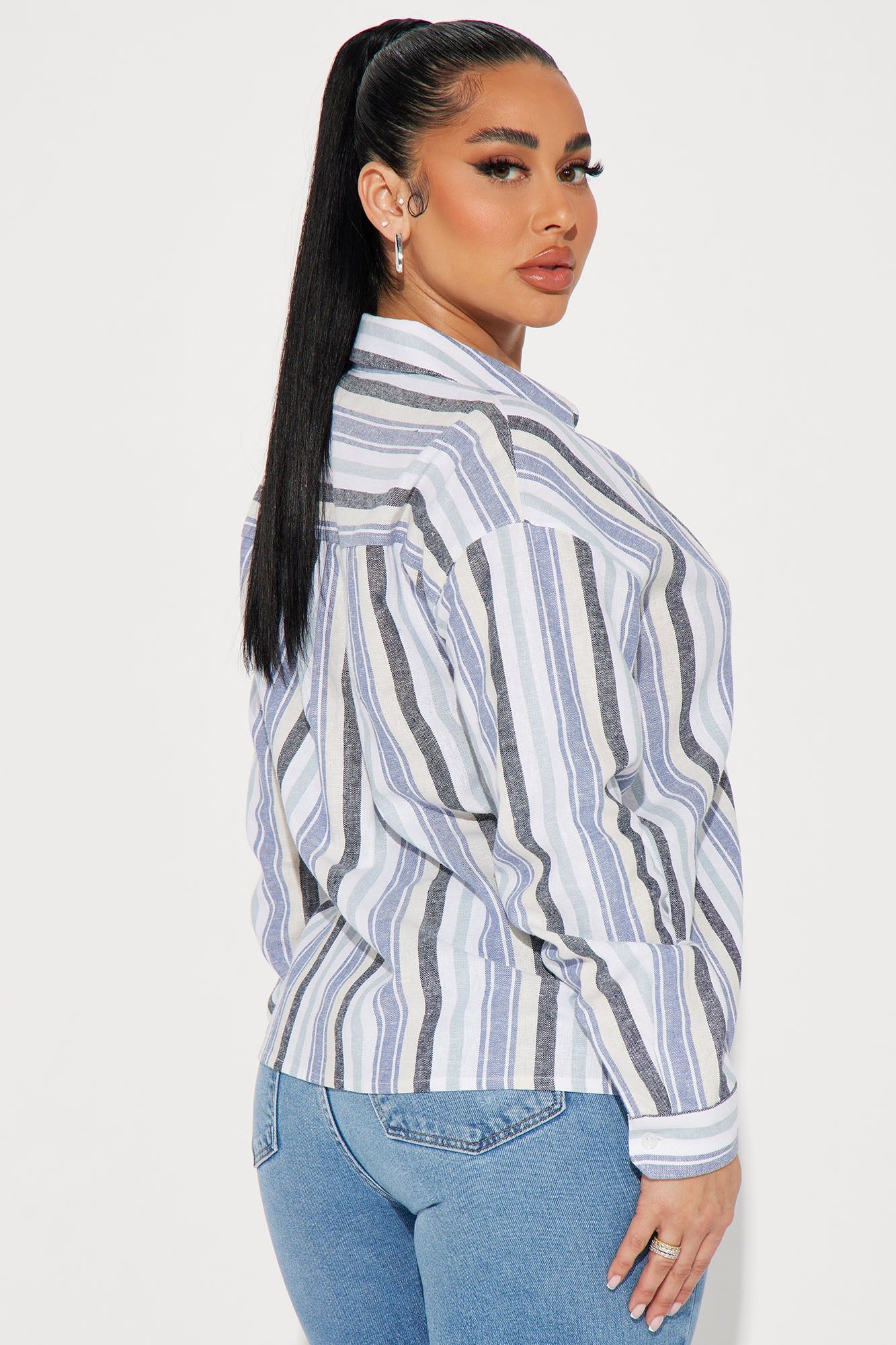 Allison Linen Striped Shirt - Blue/combo sold by Fashion Nova product image thumbnail 3