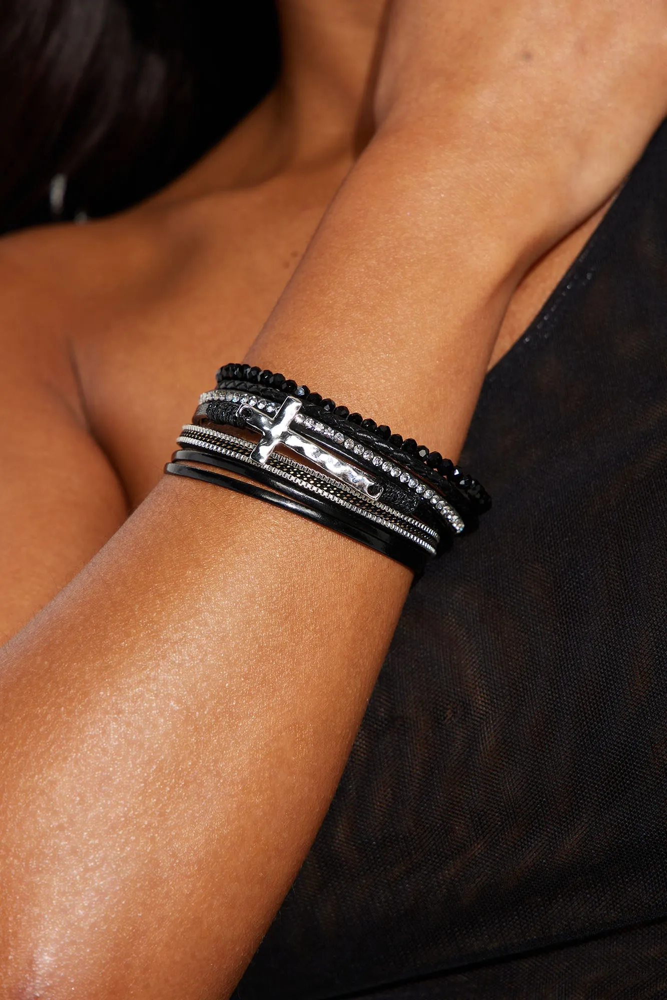 Did I Cross Your Mind Bracelet - Black/Silver sold by Fashion Nova