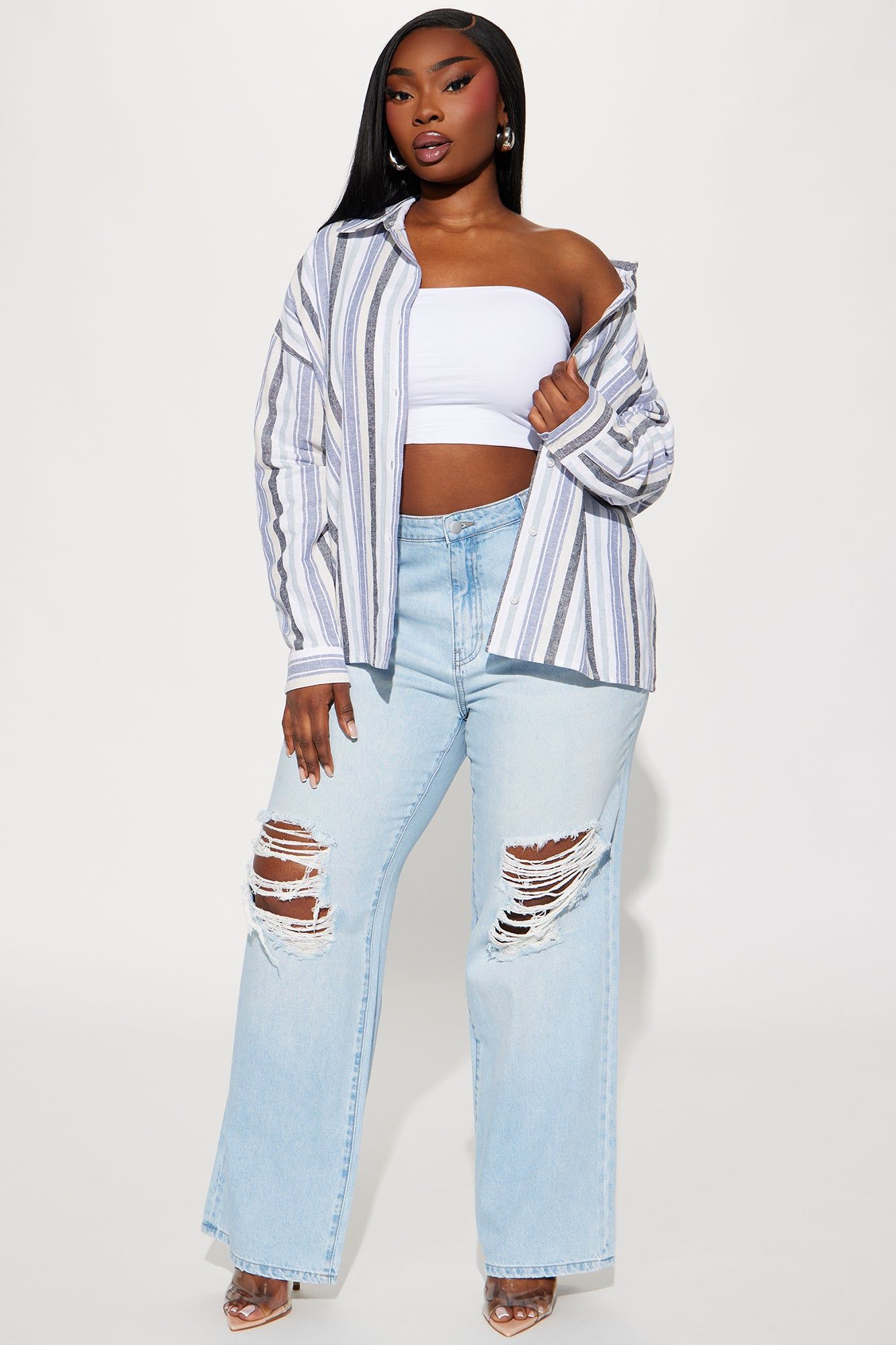 Allison Linen Striped Shirt - Blue/combo sold by Fashion Nova product image thumbnail 5