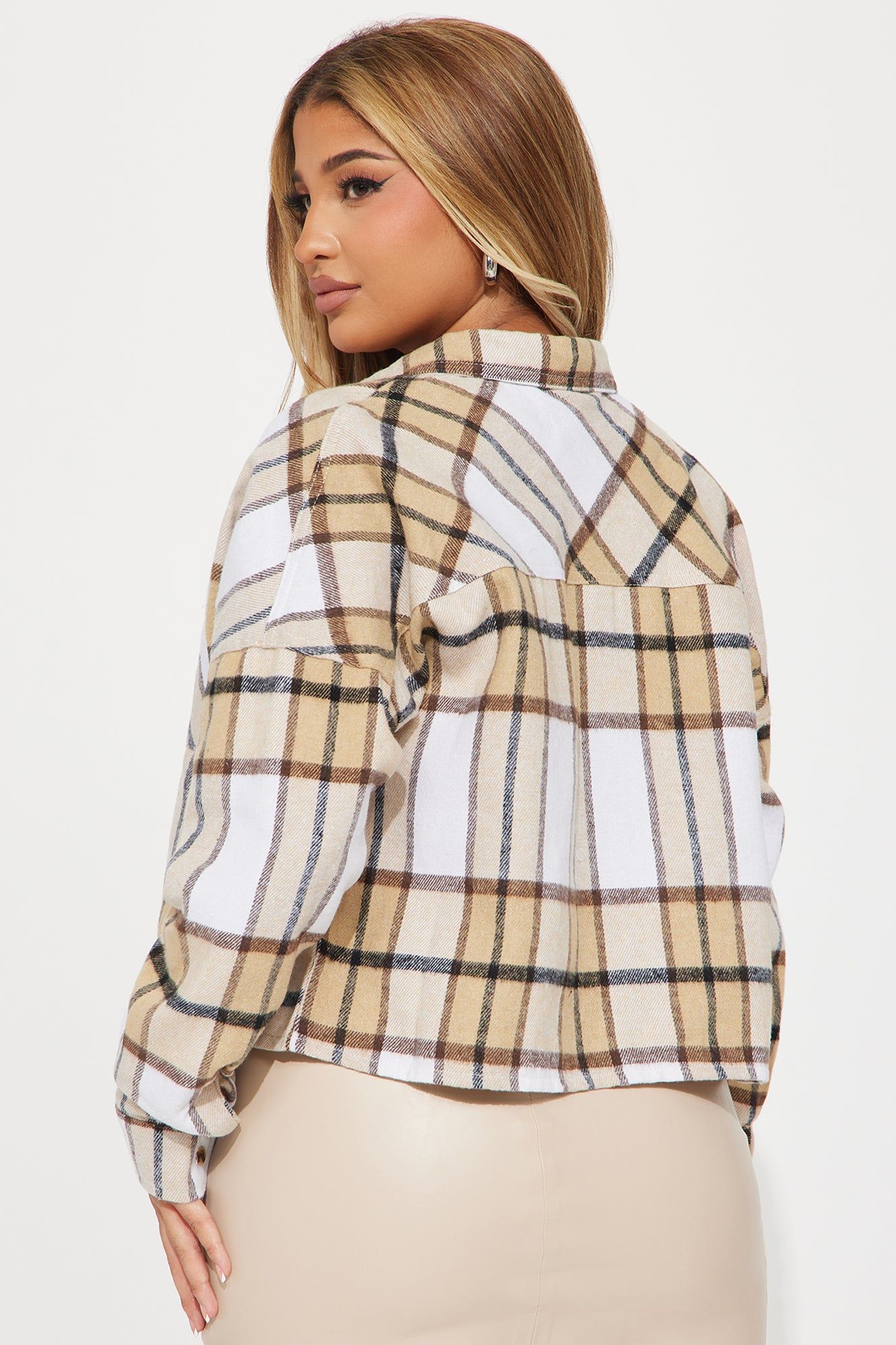 Emory Cropped Plaid Shirt - Taupe/combo sold by Fashion Nova product image thumbnail 3