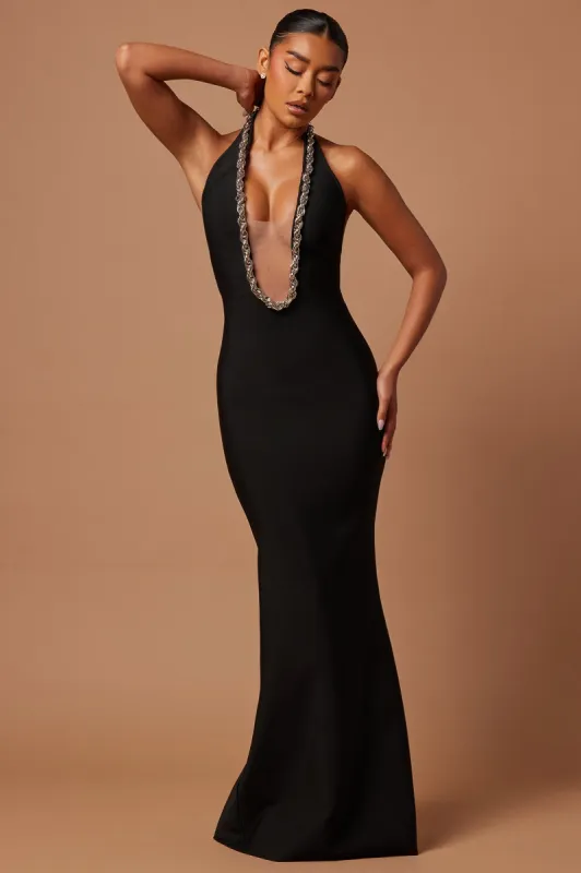 Huxley Bandage Chain Gown - Black sold by Fashion Nova
