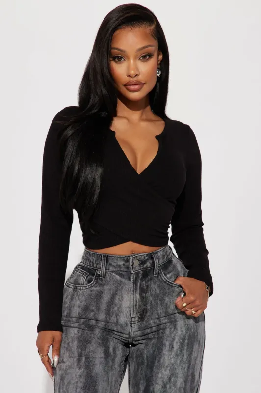 Katrina Long Sleeve Crop Top - Black sold by Fashion Nova