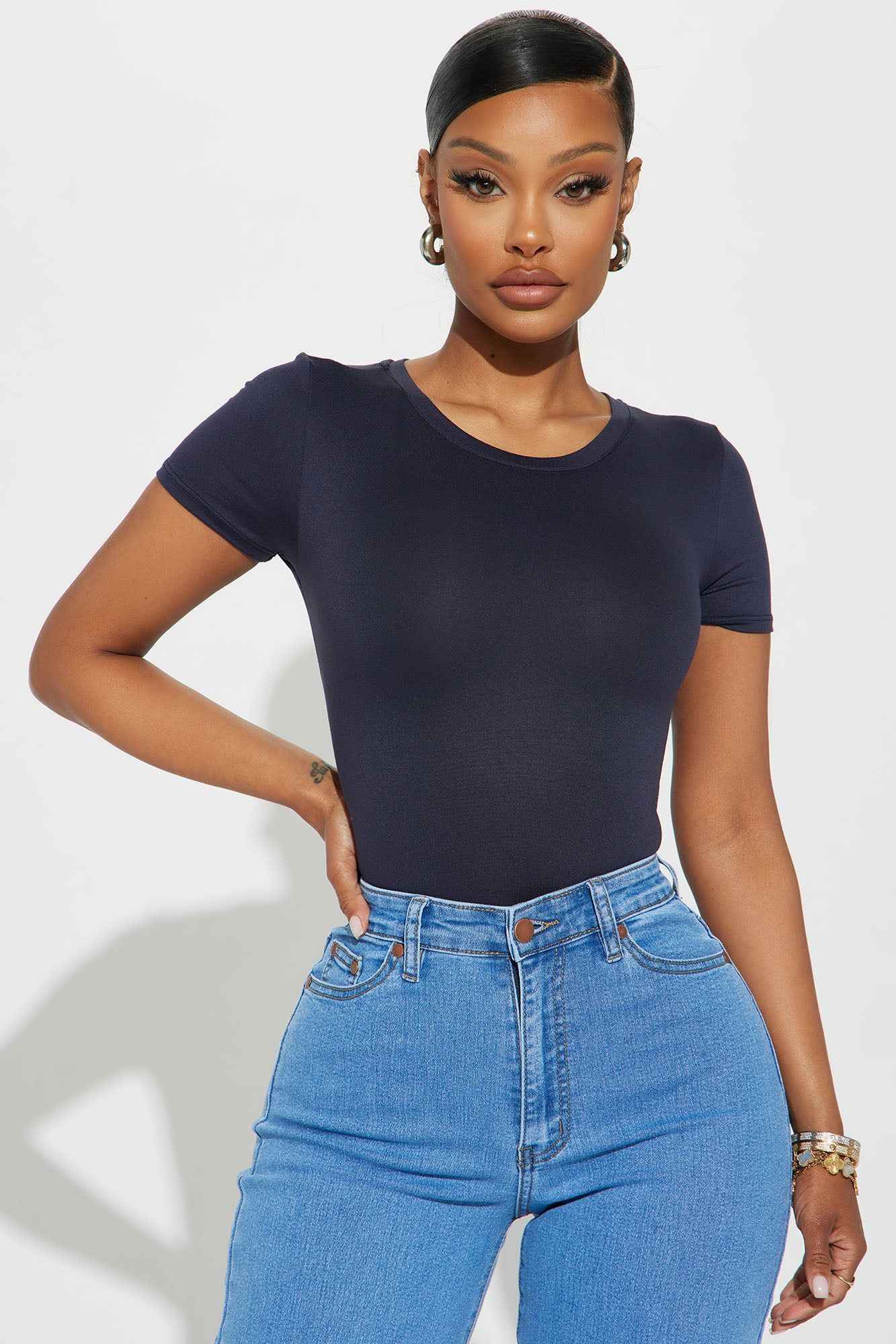 Kellie Crew Neck Bodysuit - Navy sold by Fashion Nova product image thumbnail 3