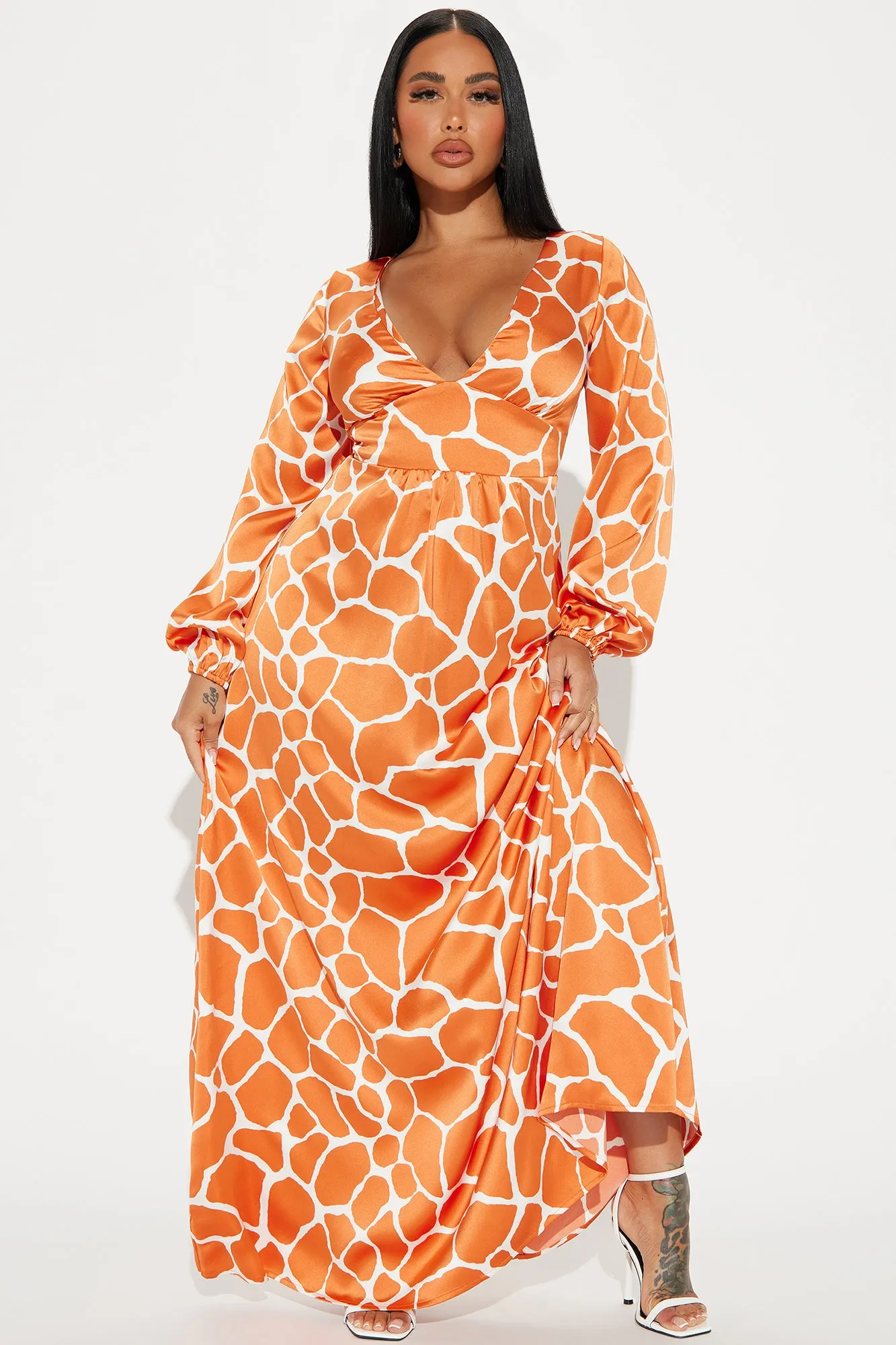 Addison Satin Maxi Dress - Orange sold by Fashion Nova