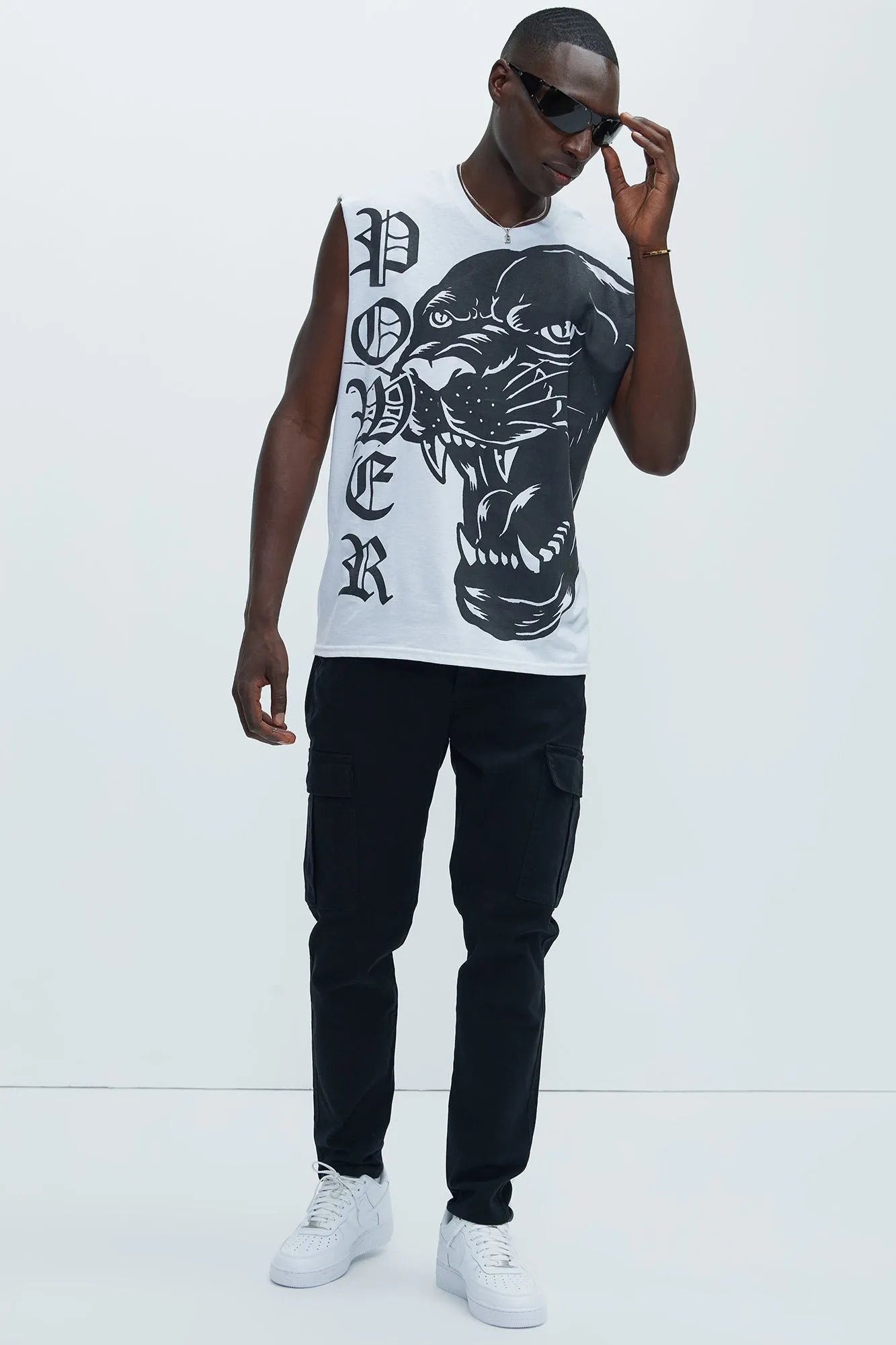 Power Sleeveless Tee - White sold by Fashion Nova product image thumbnail 3