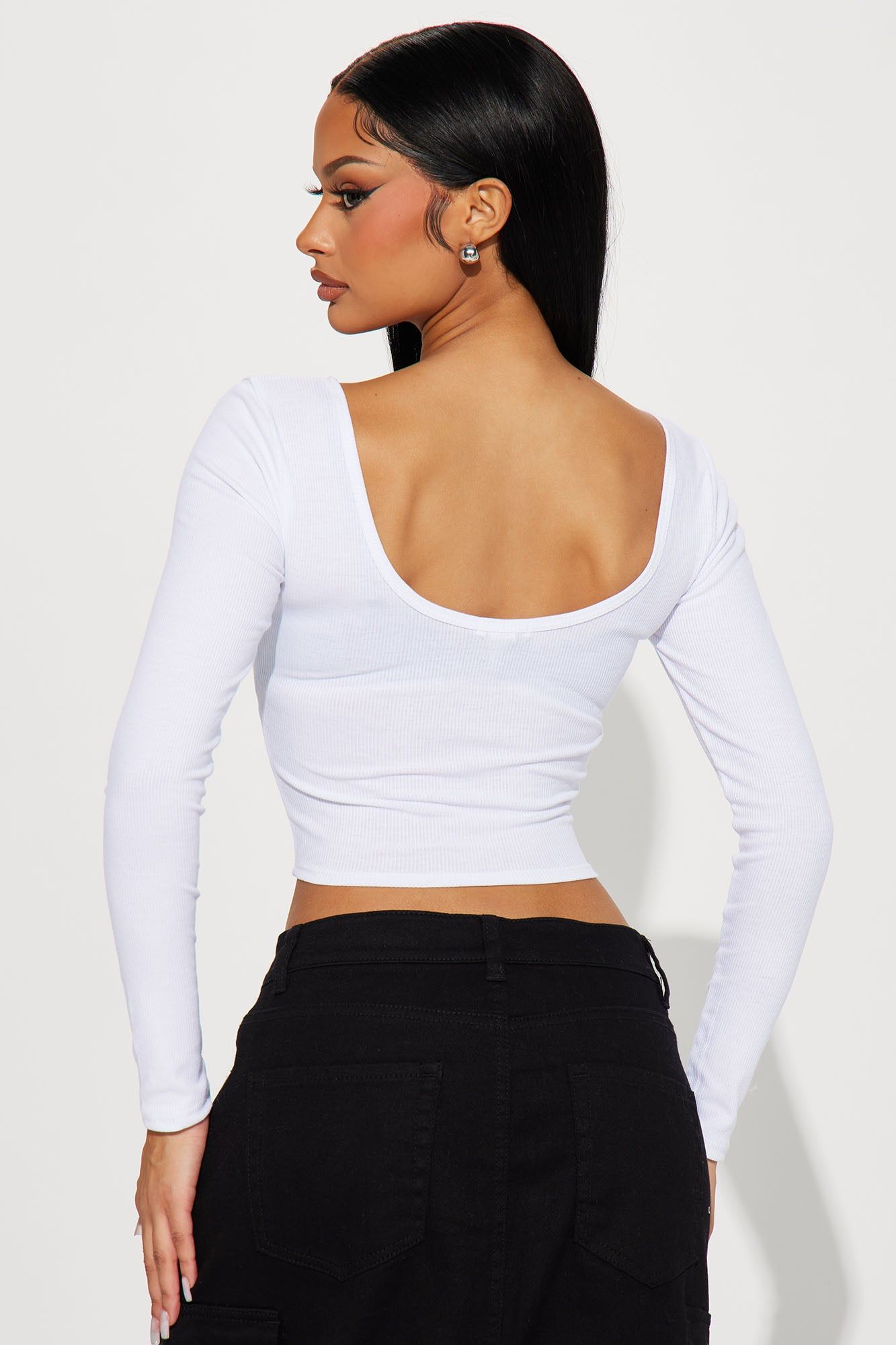 Dakota Long Sleeve Crop Top - White sold by Fashion Nova product image thumbnail 3