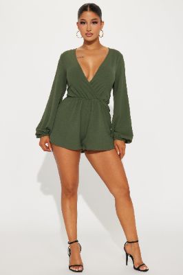 Melanie Surplice Romper - Olive sold by Fashion Nova
