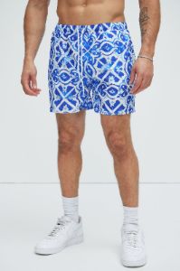 Morocco Tiles Swim Trunks - Blue/combo sold by Fashion Nova