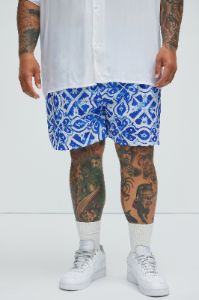 Morocco Tiles Swim Trunks - Blue/combo sold by Fashion Nova