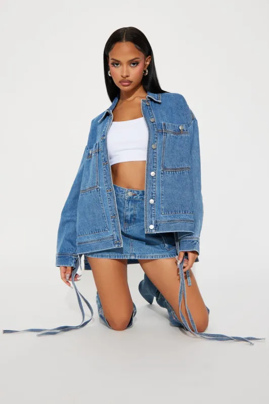 Keeping It Casual Denim Shacket - Medium Wash sold by Fashion Nova