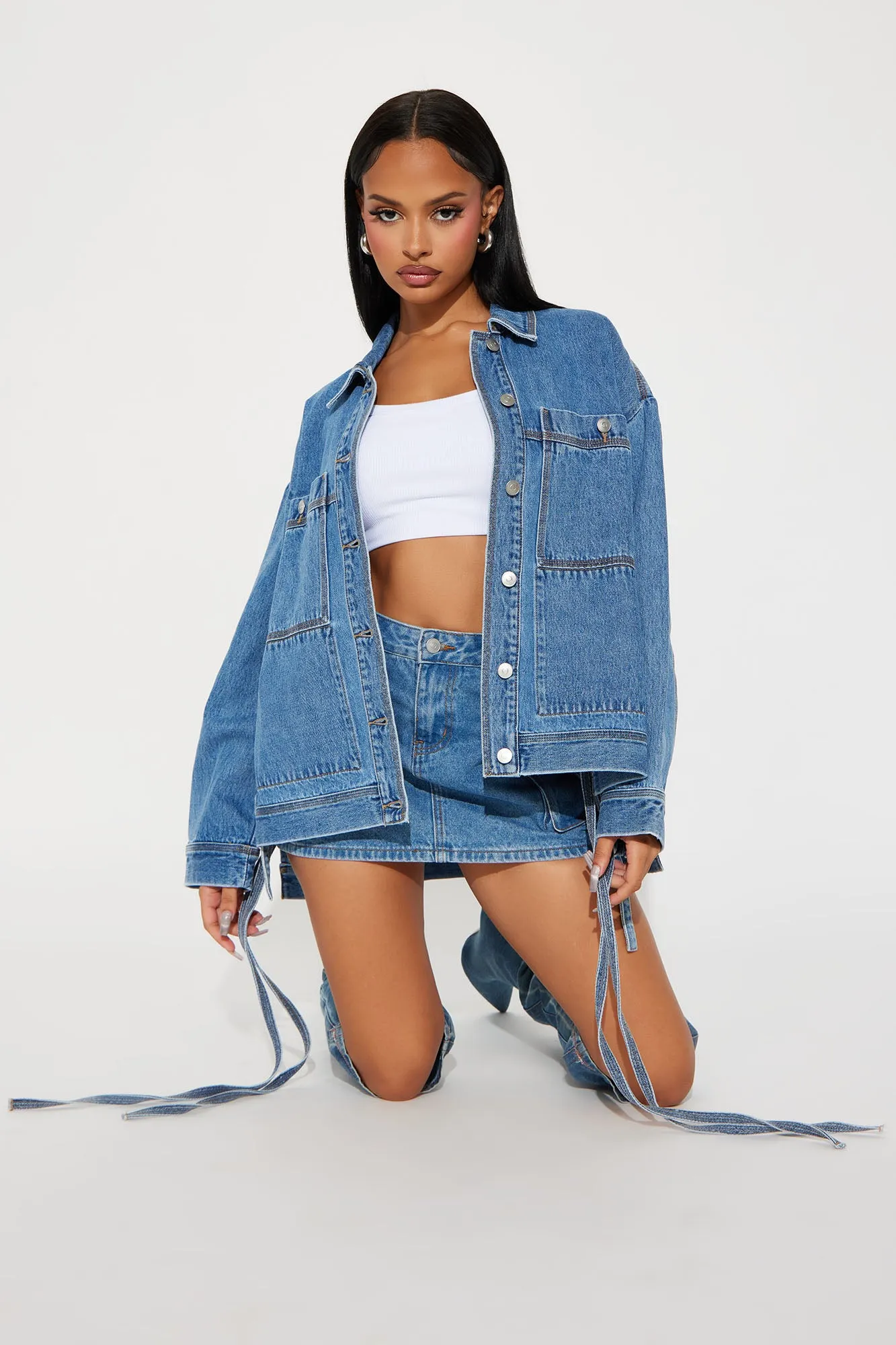Keeping It Casual Denim Shacket - Medium Wash sold by Fashion Nova