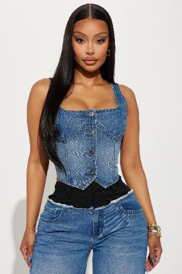 Let's Go Out Denim Top - Medium Wash sold by Fashion Nova